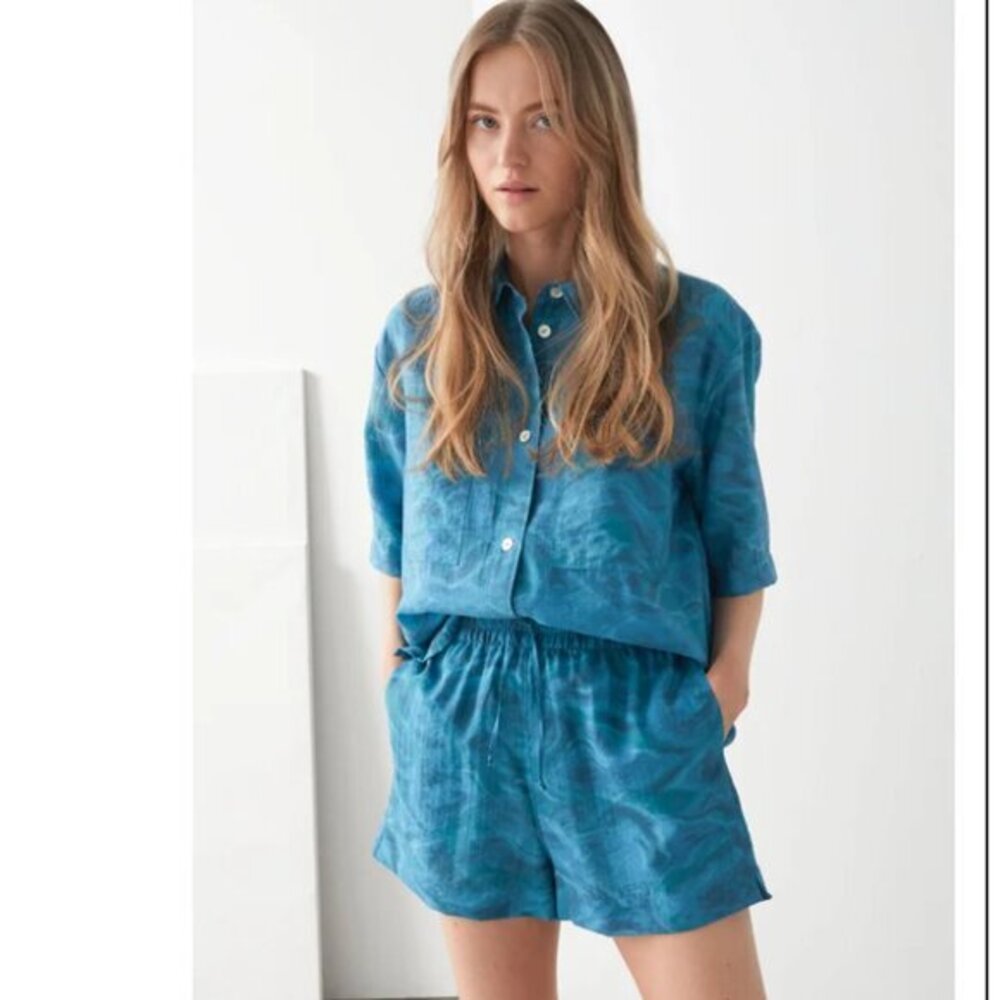 & Other Stories Relaxed Drawstring Shorts Blue Wave Size EU32